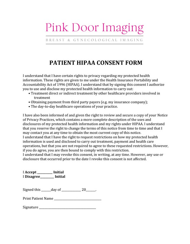 Image of Patient HIPAA Consent Form